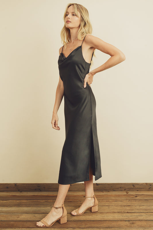 Satin Midi Dress - Black