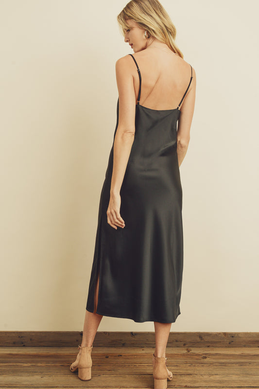 Satin Midi Dress - Black