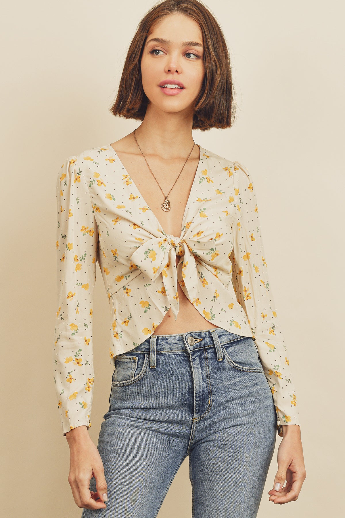 Buttercup Tie-Front Top - Cream/Yellow