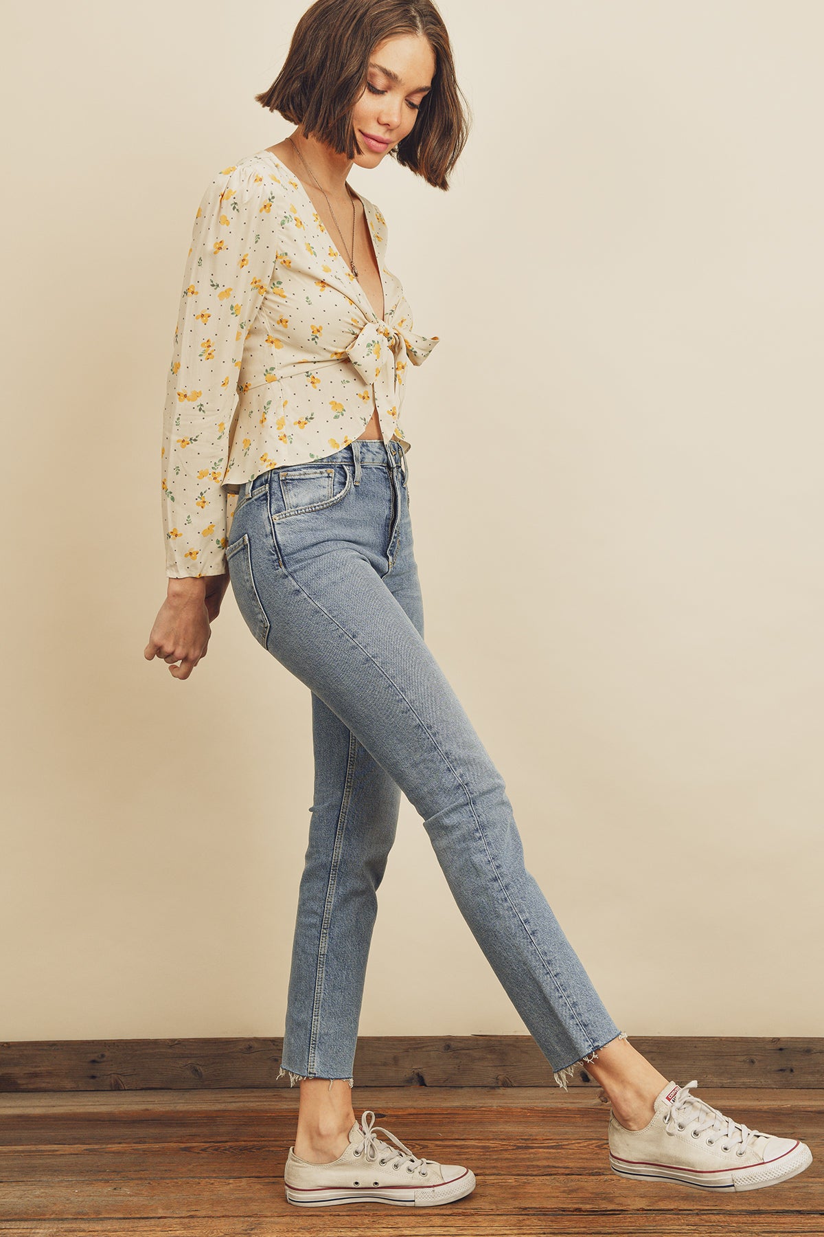 Buttercup Tie-Front Top - Cream/Yellow