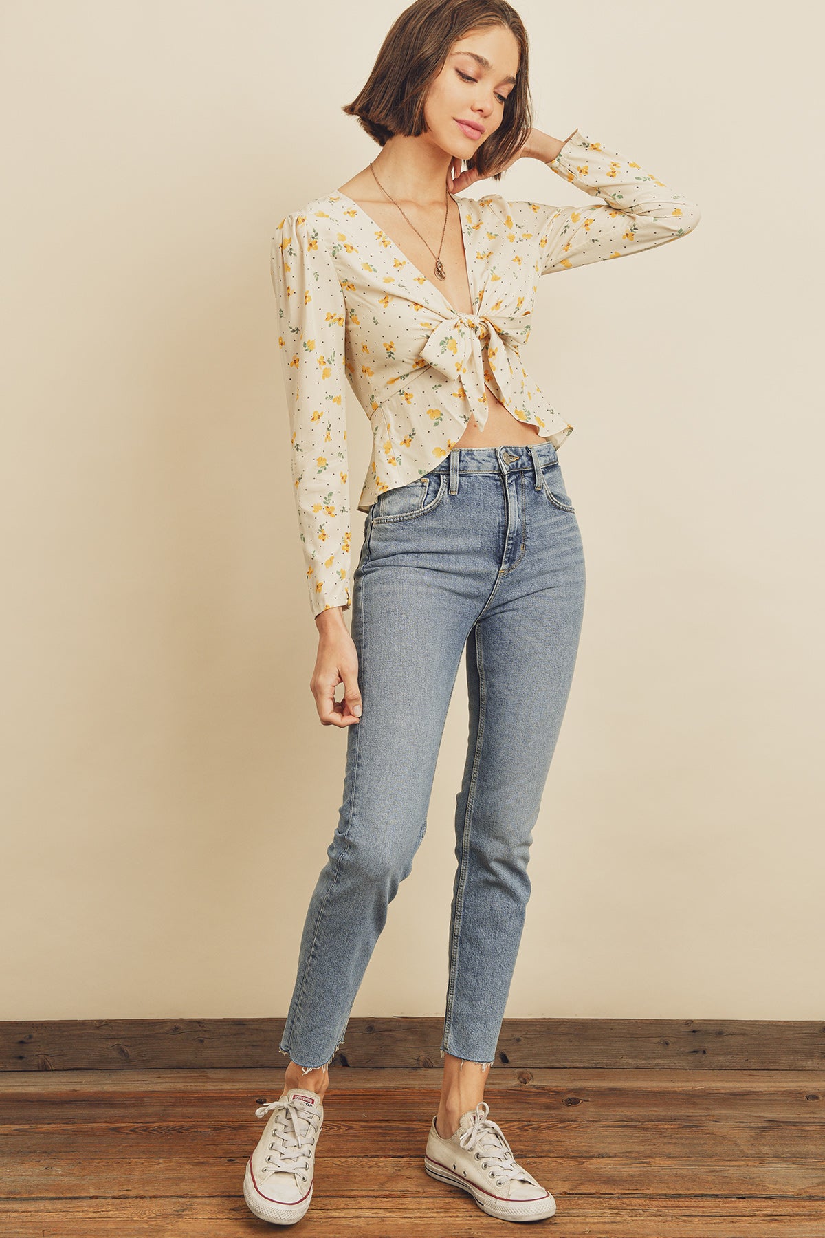 Buttercup Tie-Front Top - Cream/Yellow