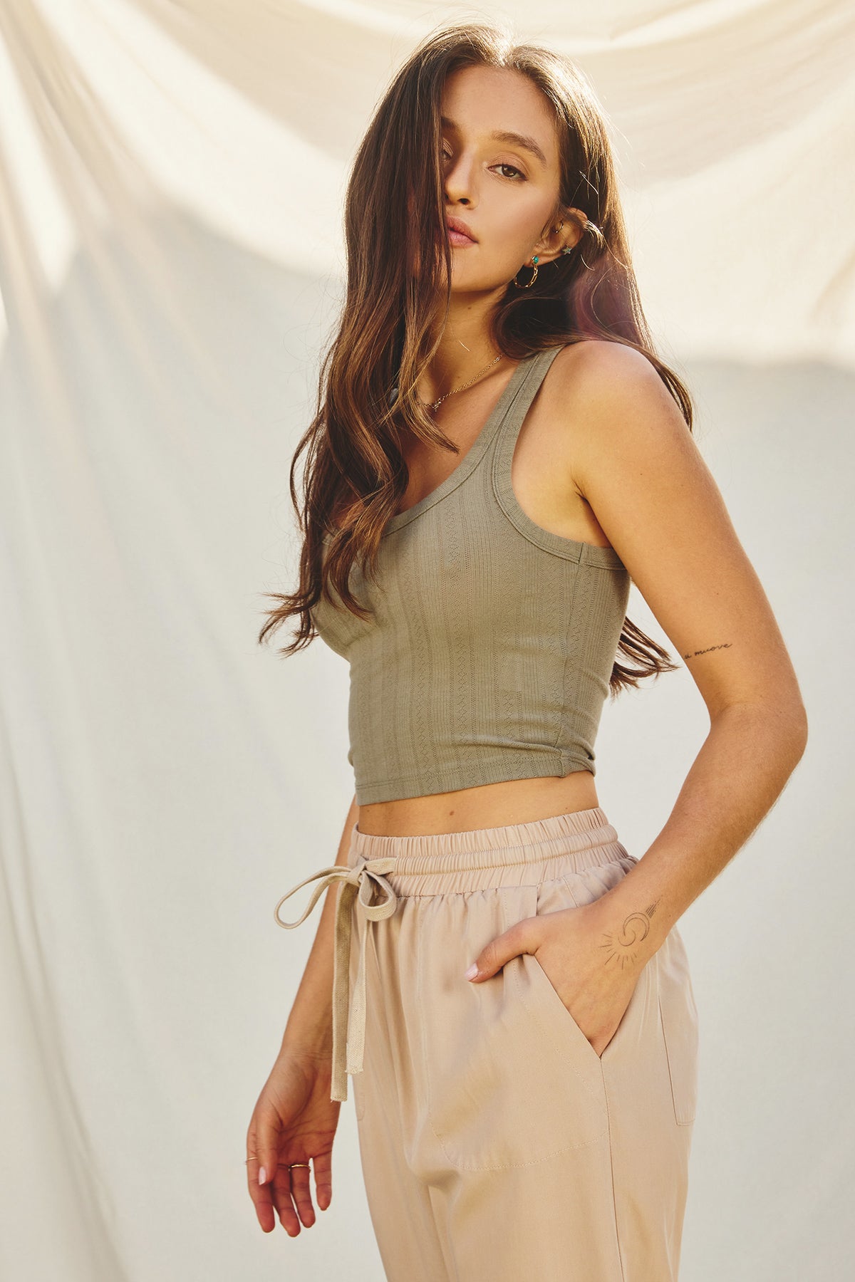 Pointelle Scoop Baby Tank - Sage Olive