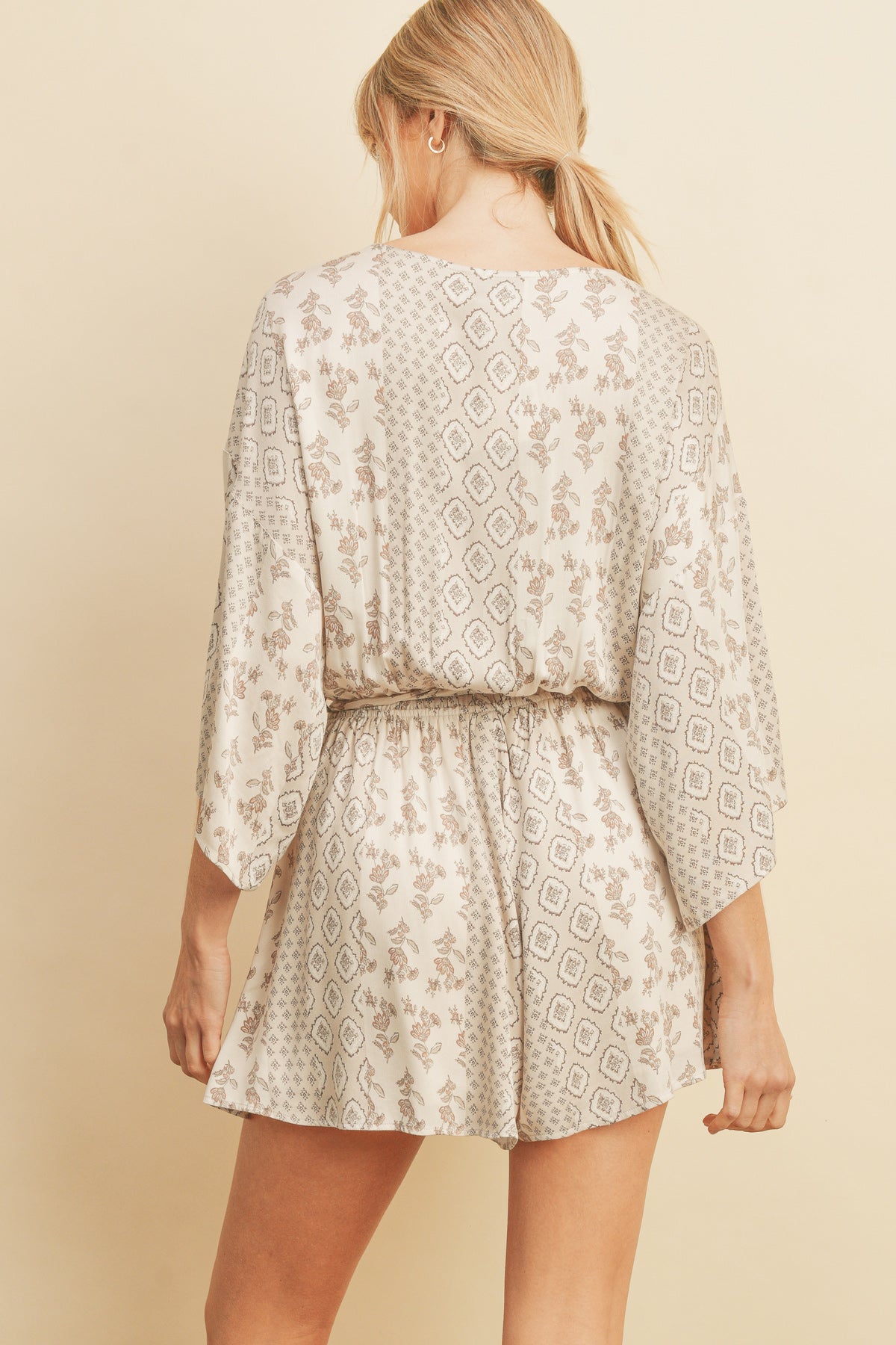 Wonderous Kimono Sleeve Romper - Natural/Taupe