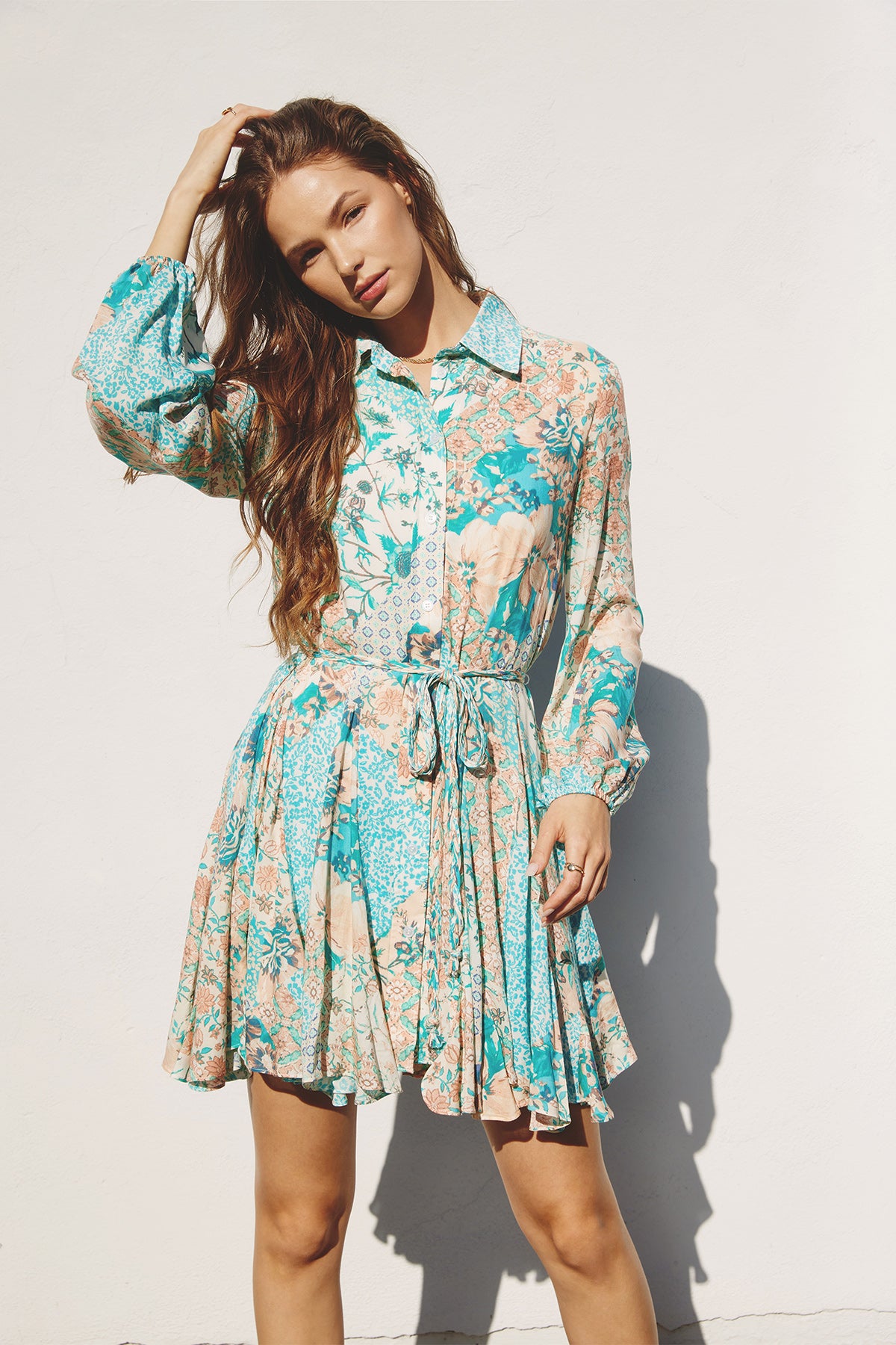 Clear Water Flared Hem Mini Dress - Antique Jade