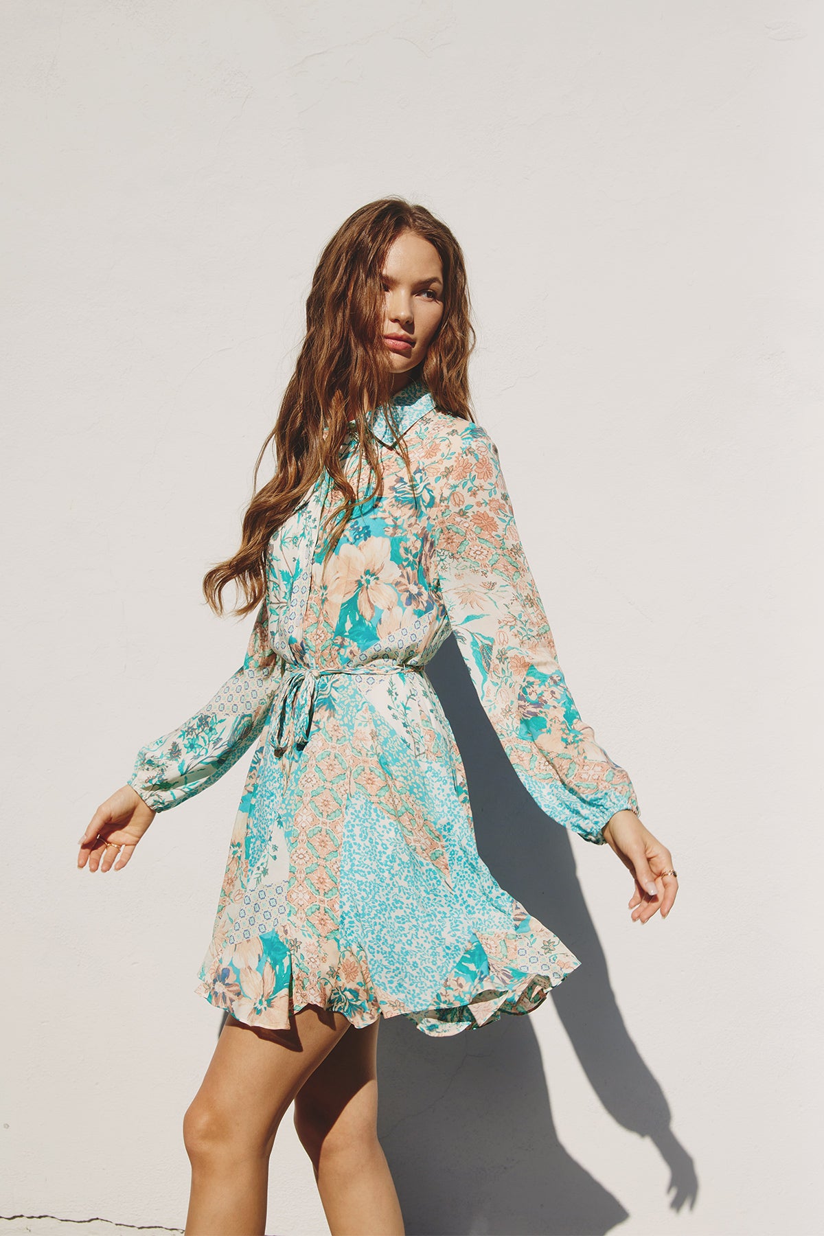 Clear Water Flared Hem Mini Dress - Antique Jade