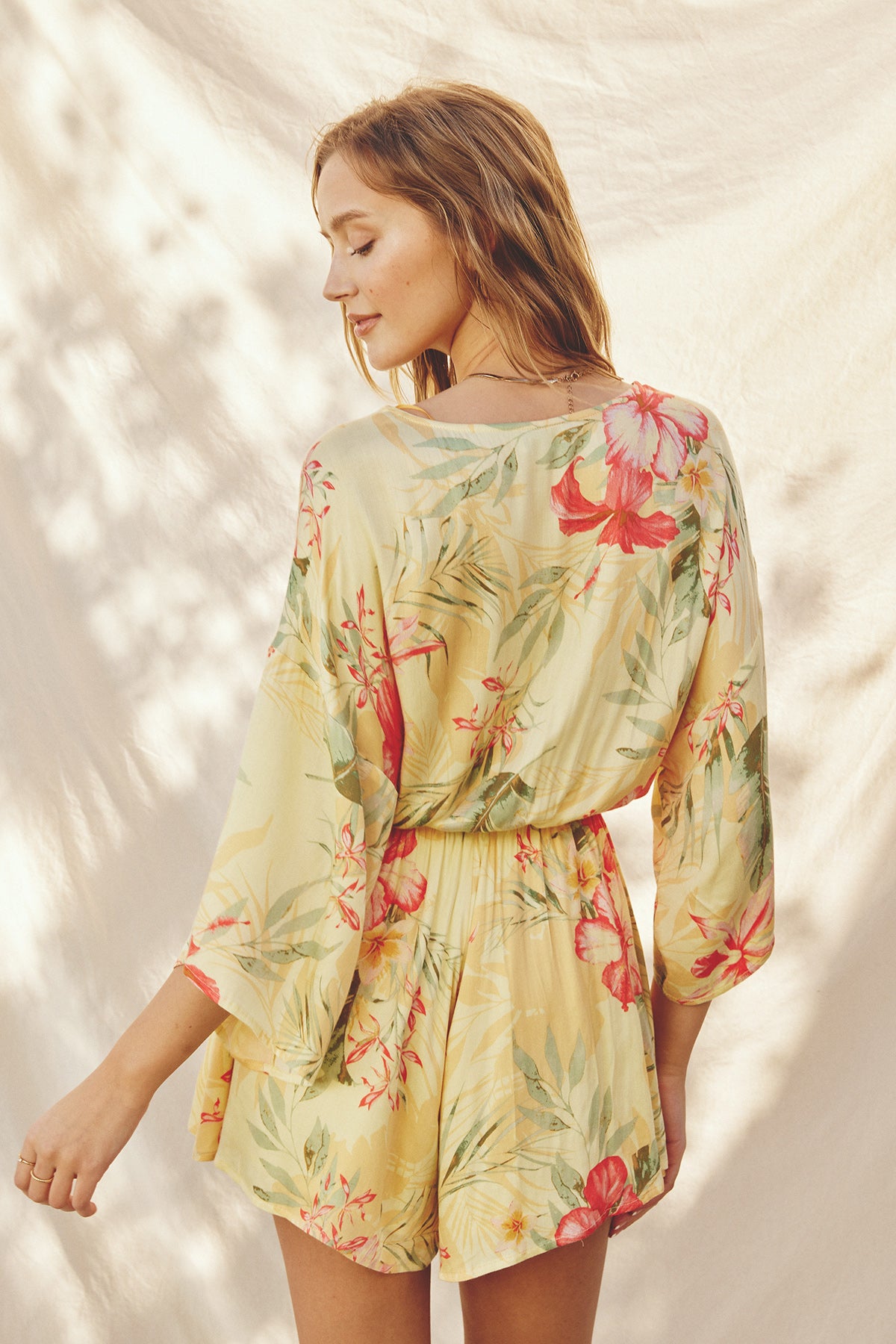 Quiet Solitude Kimono Sleeve Romper - Sunset Garden