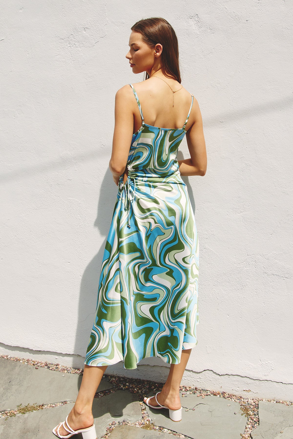 Summer Breeze Ruched Side Cutout Maxi Dress - Coastal Breeze