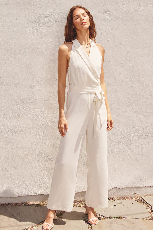 Halter Collared Sleeveless Jumpsuit - Ivory