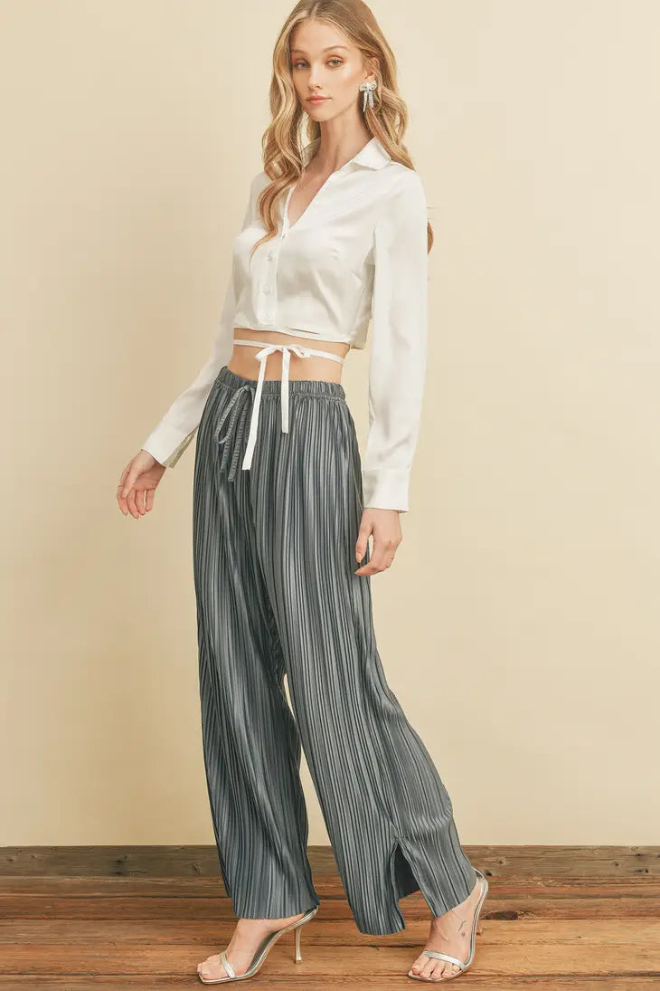 Vibe Check Pleated Wide Leg Pants - Slate