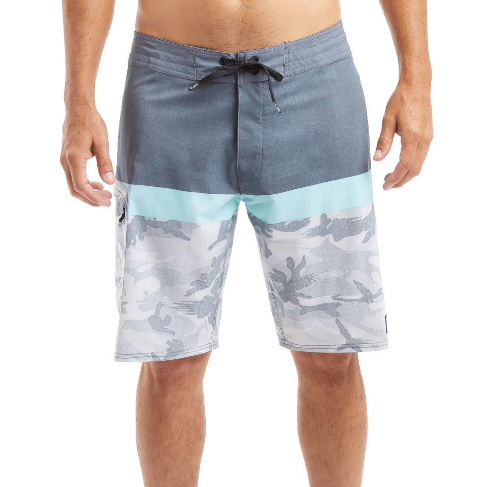 Blue Water 21" Board Shorts - Fish Camo Stacked - Light Grey