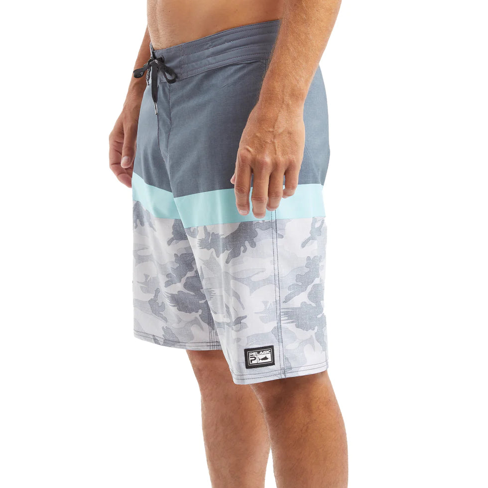 Blue Water 21" Board Shorts - Fish Camo Stacked - Light Grey