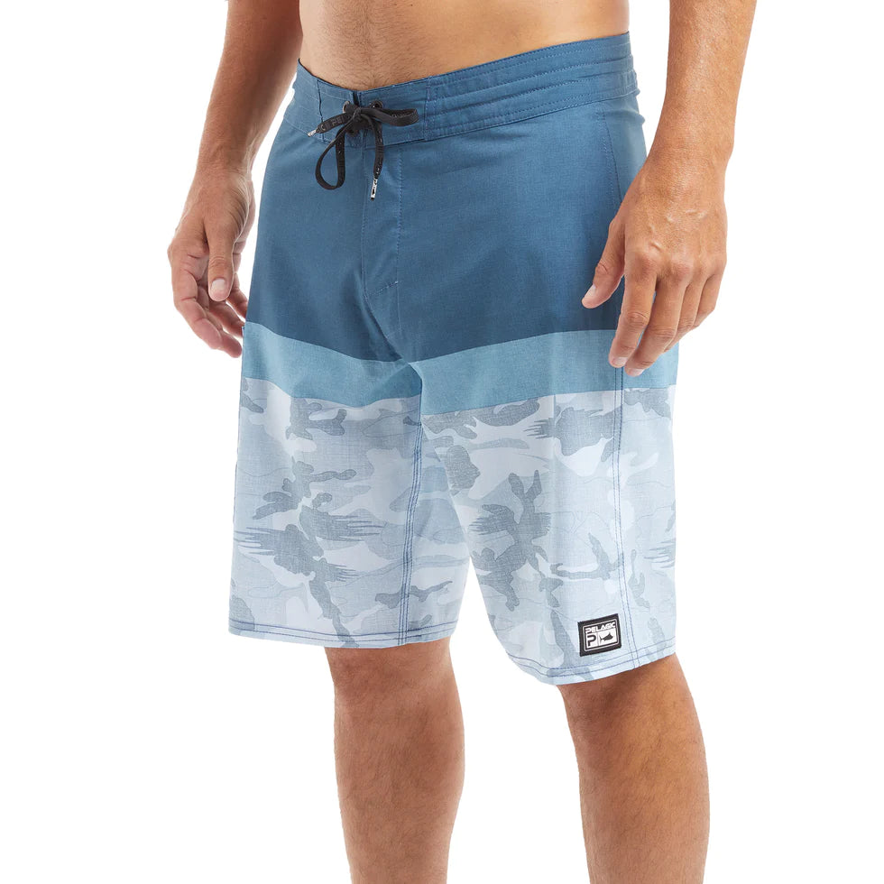 Blue Water 21" Board Shorts - Fish Camo Stacked - Slate