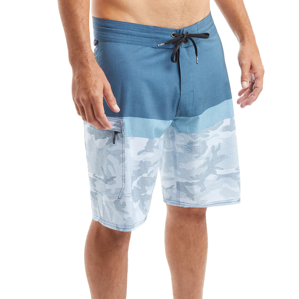 Blue Water 21" Board Shorts - Fish Camo Stacked - Slate