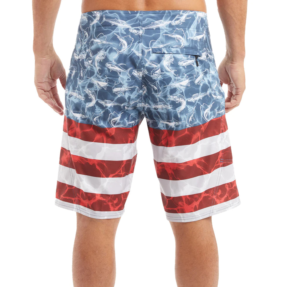 Sharkskin Board Shorts - Americamo - Smokey Blue