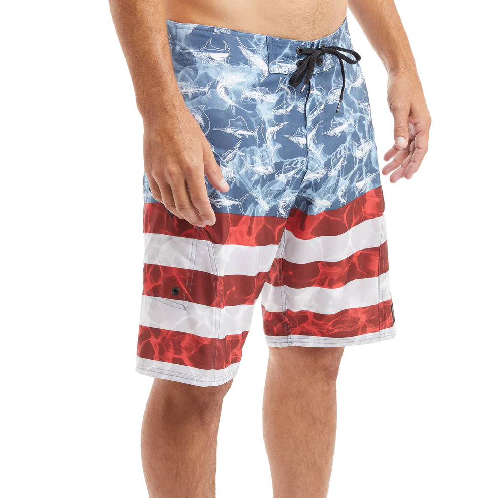 Sharkskin Board Shorts - Americamo - Smokey Blue