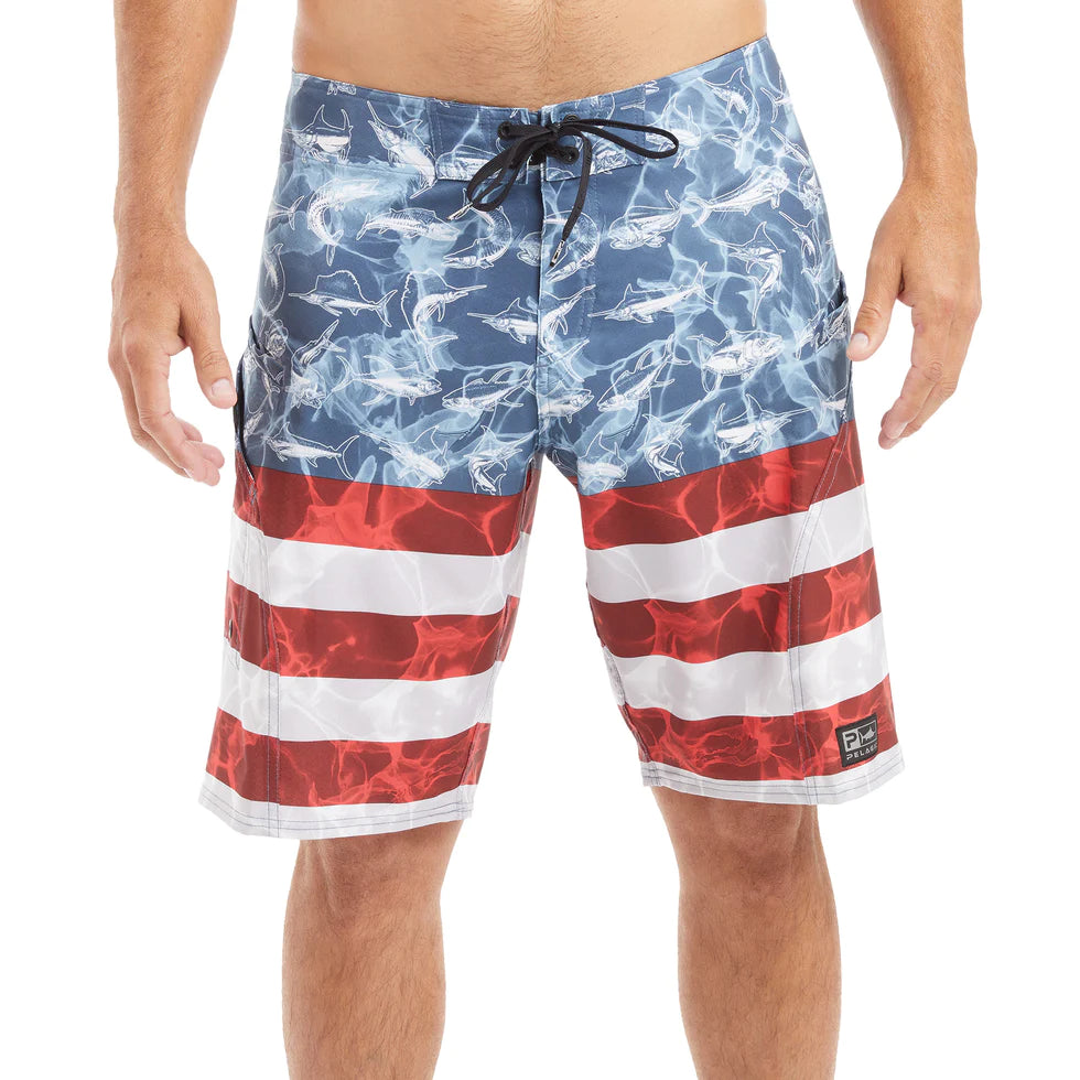 Sharkskin Board Shorts - Americamo - Smokey Blue