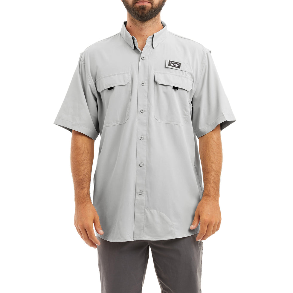 Keys Short Sleeve Button-Down Guide Fishing Shirt - Light Grey
