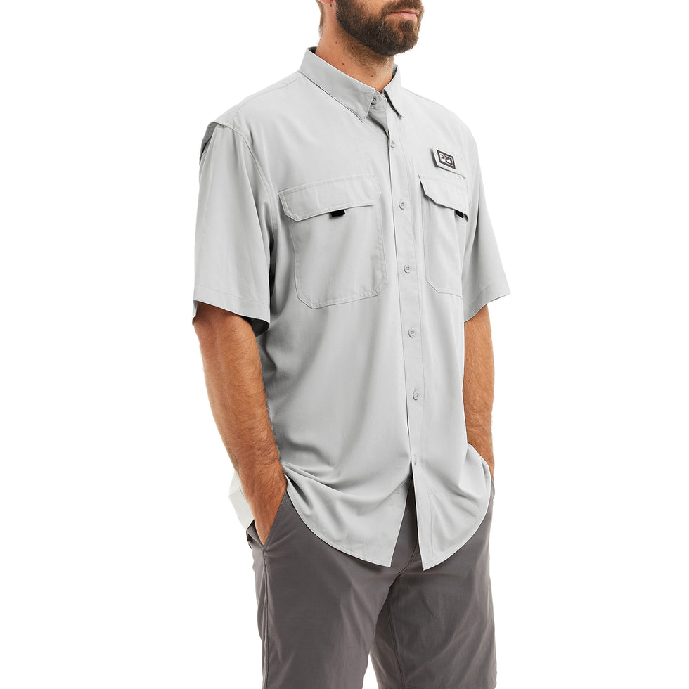 Keys Short Sleeve Button-Down Guide Fishing Shirt - Light Grey