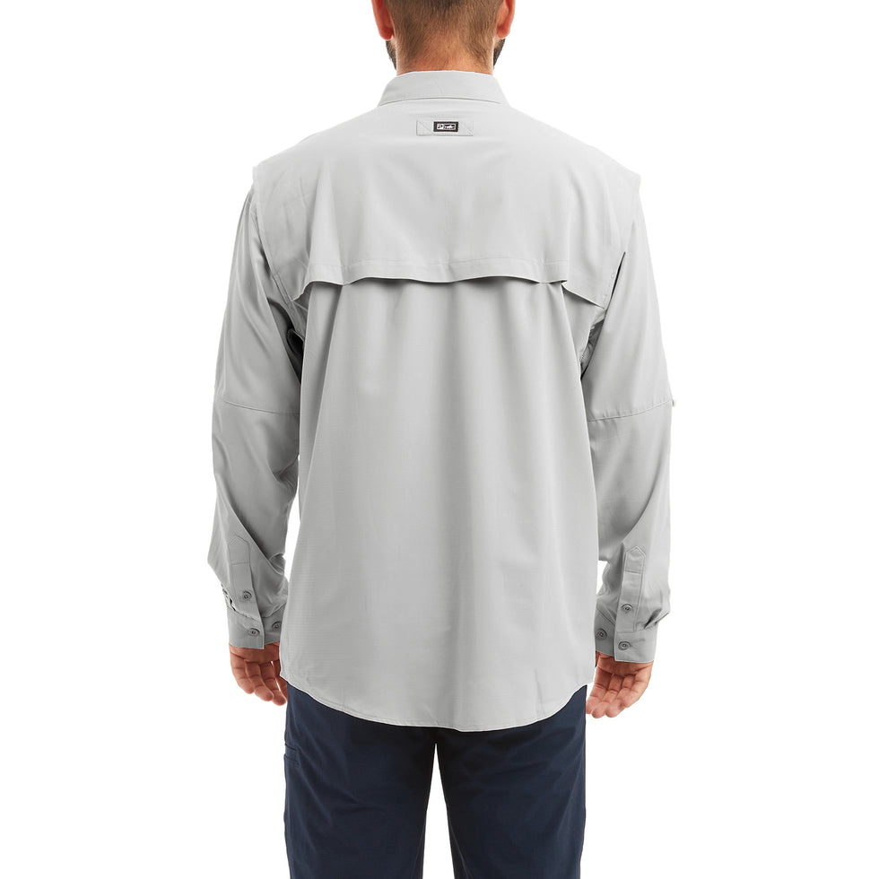Keys Long Sleeve Button-Down Guide Fishing Shirt - Light Grey