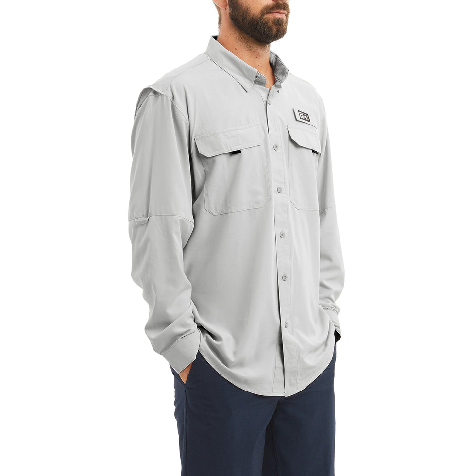 Keys Long Sleeve Button-Down Guide Fishing Shirt - Light Grey
