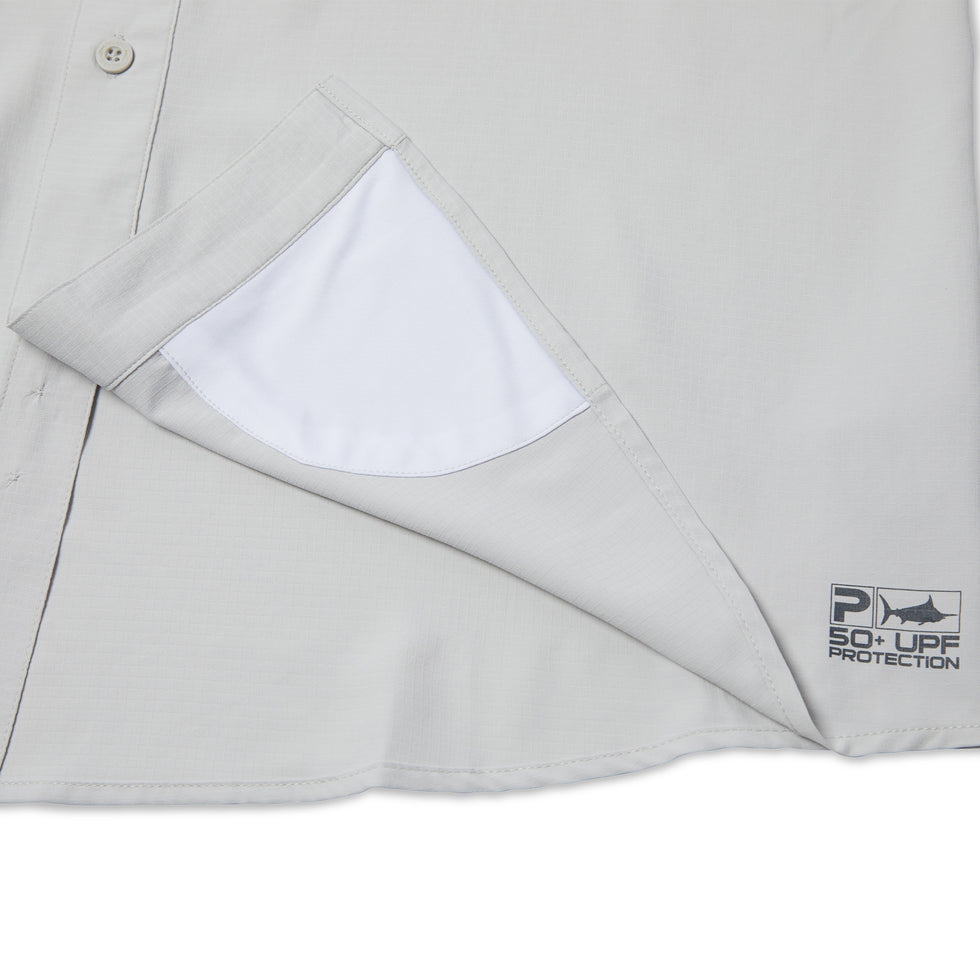 Keys Short Sleeve Button-Down Guide Fishing Shirt - Light Grey