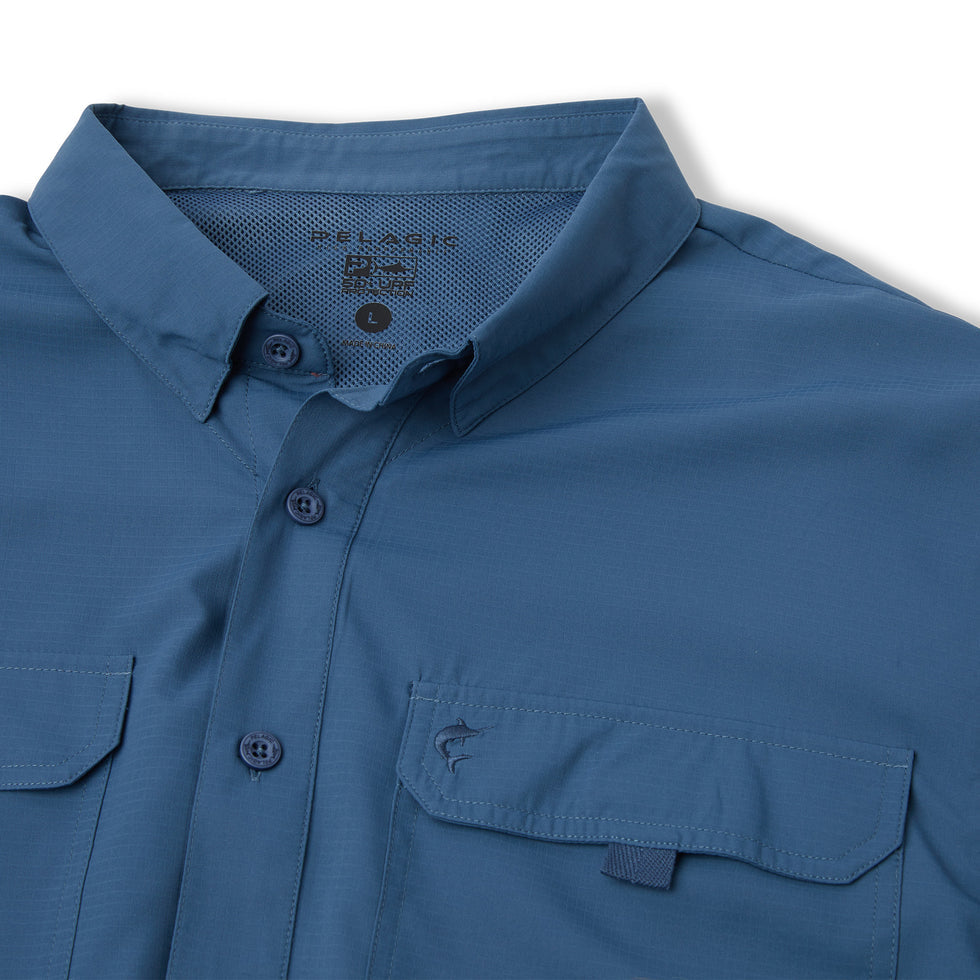 Keys Long Sleeve Button-Down Guide Fishing Shirt - Smokey Blue