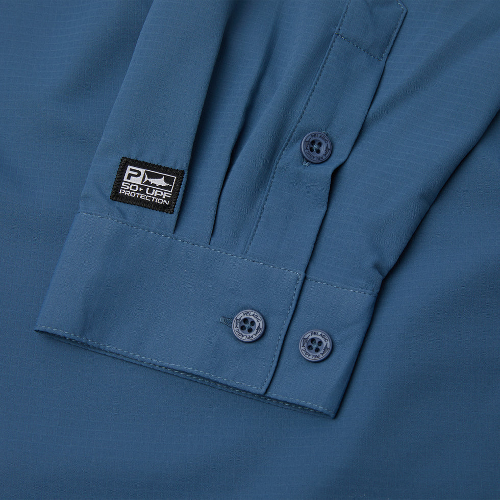 Keys Long Sleeve Button-Down Guide Fishing Shirt - Smokey Blue