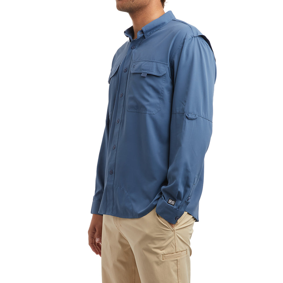 Keys Long Sleeve Button-Down Guide Fishing Shirt - Smokey Blue