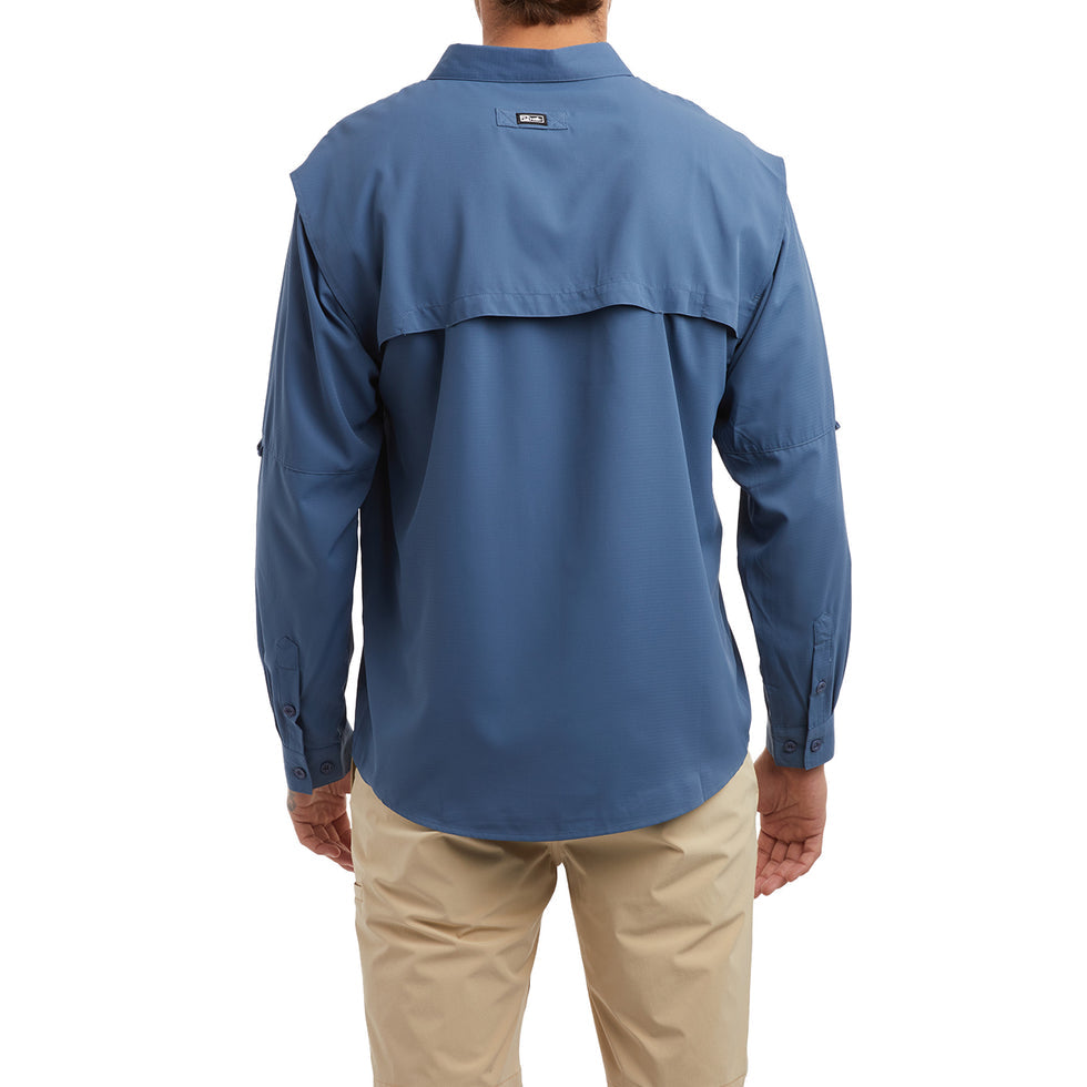 Keys Long Sleeve Button-Down Guide Fishing Shirt - Smokey Blue