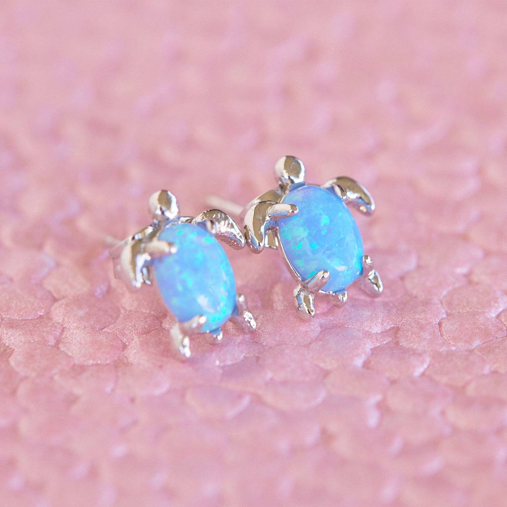Earrings - Opal Sea Turtle Studs - Silver