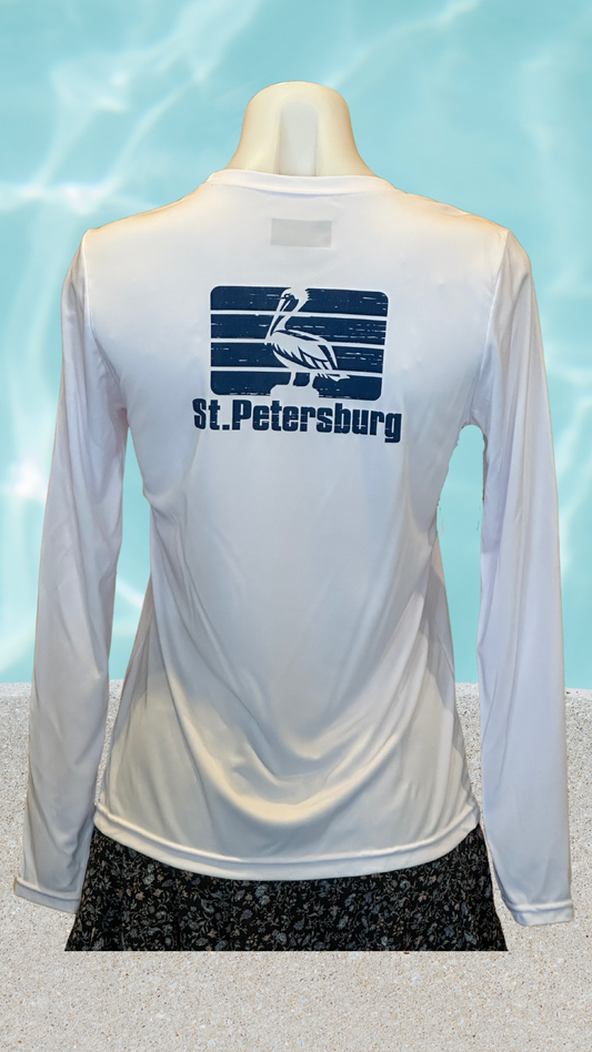 Women's Long Sleeve UPF Sun Shirt - White - Blue St. Pete Pelican