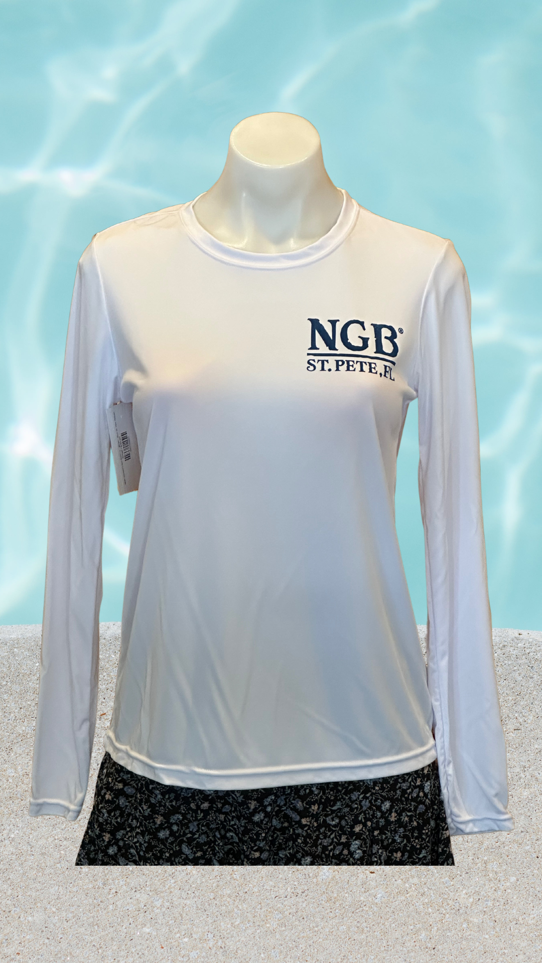 Women's Long Sleeve UPF Sun Shirt - White - Blue St. Pete Pelican