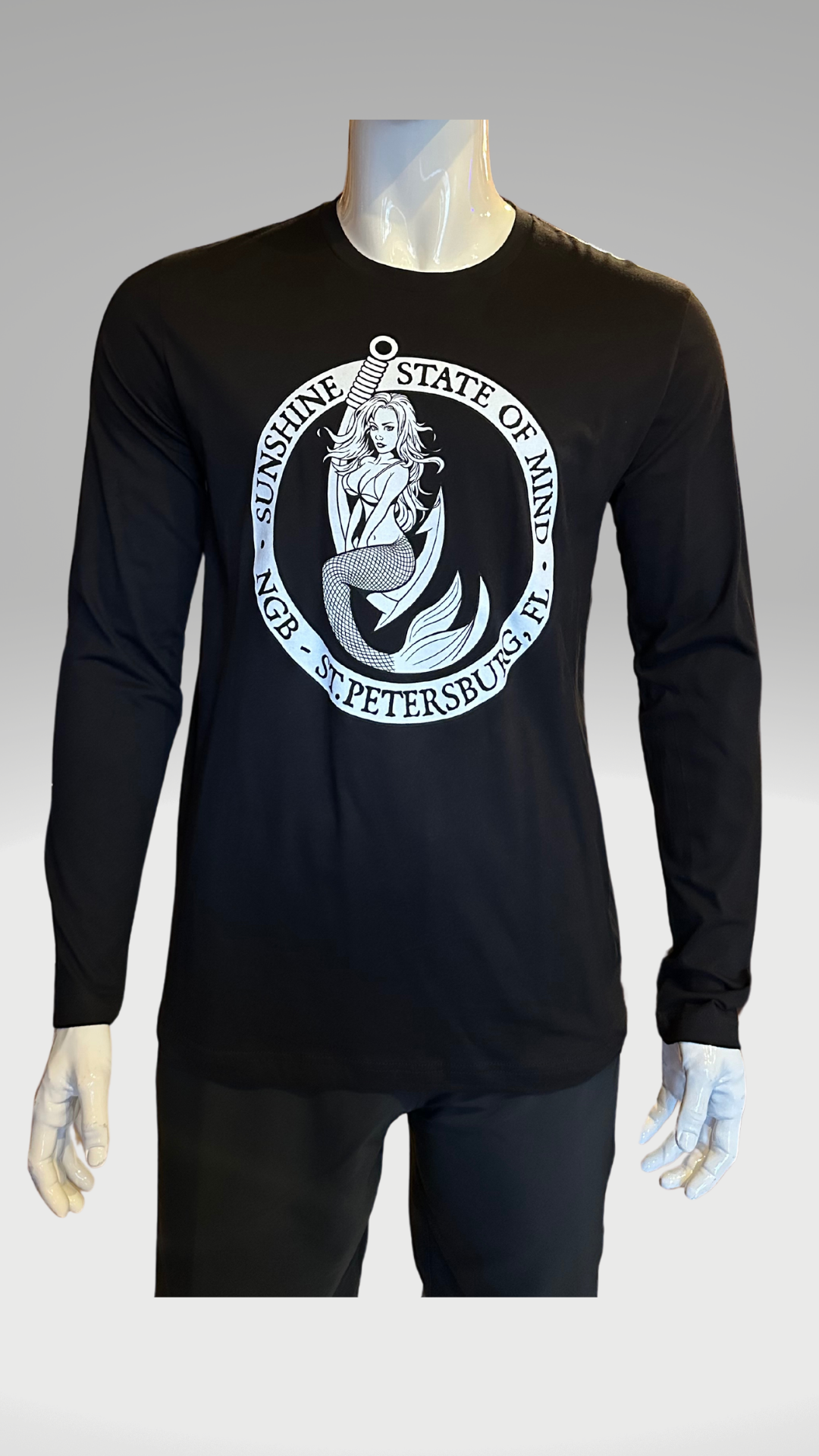 Long Sleeve T-Shirt - Black - Black/White Kaia on FL Seal (Front)