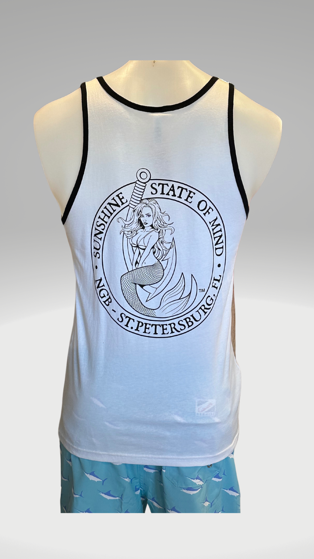 Men's Tank Top - White with Black Trim - Black/White Kaia on FL Seal