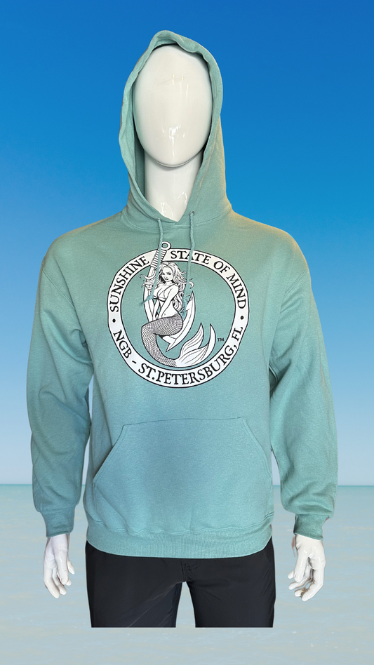 Pullover Hoodie - Sage - Black/White Kaia on FL Seal (Front)