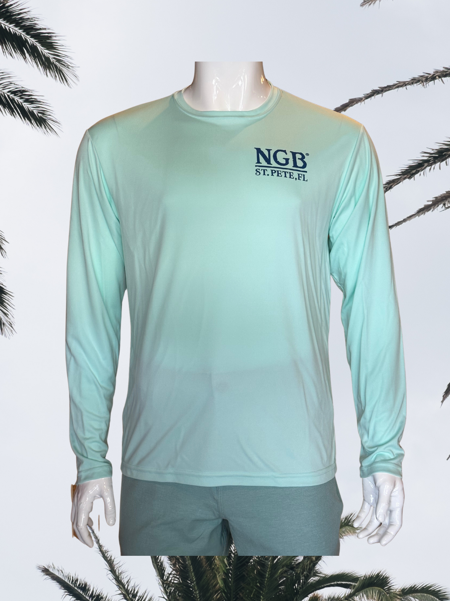 Long Sleeve UPF Sun Shirt - Pastel Mint - Blue St. Pete Pelican
