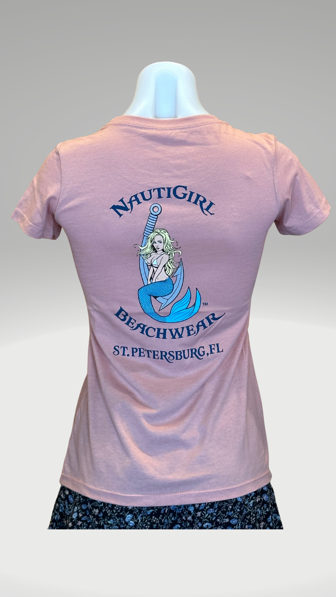 Women's Short Sleeve T-Shirt - Desert Pink - Kaia Logo - Blue Text