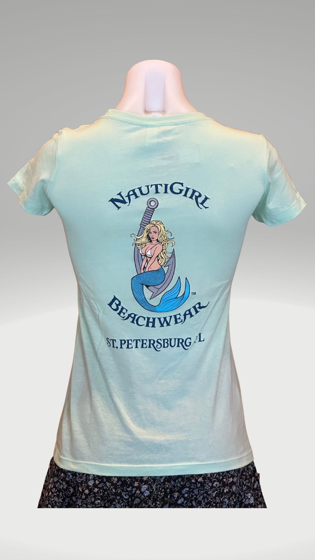 Women's Short Sleeve T-Shirt - Mint - Kaia Logo - Blue Text