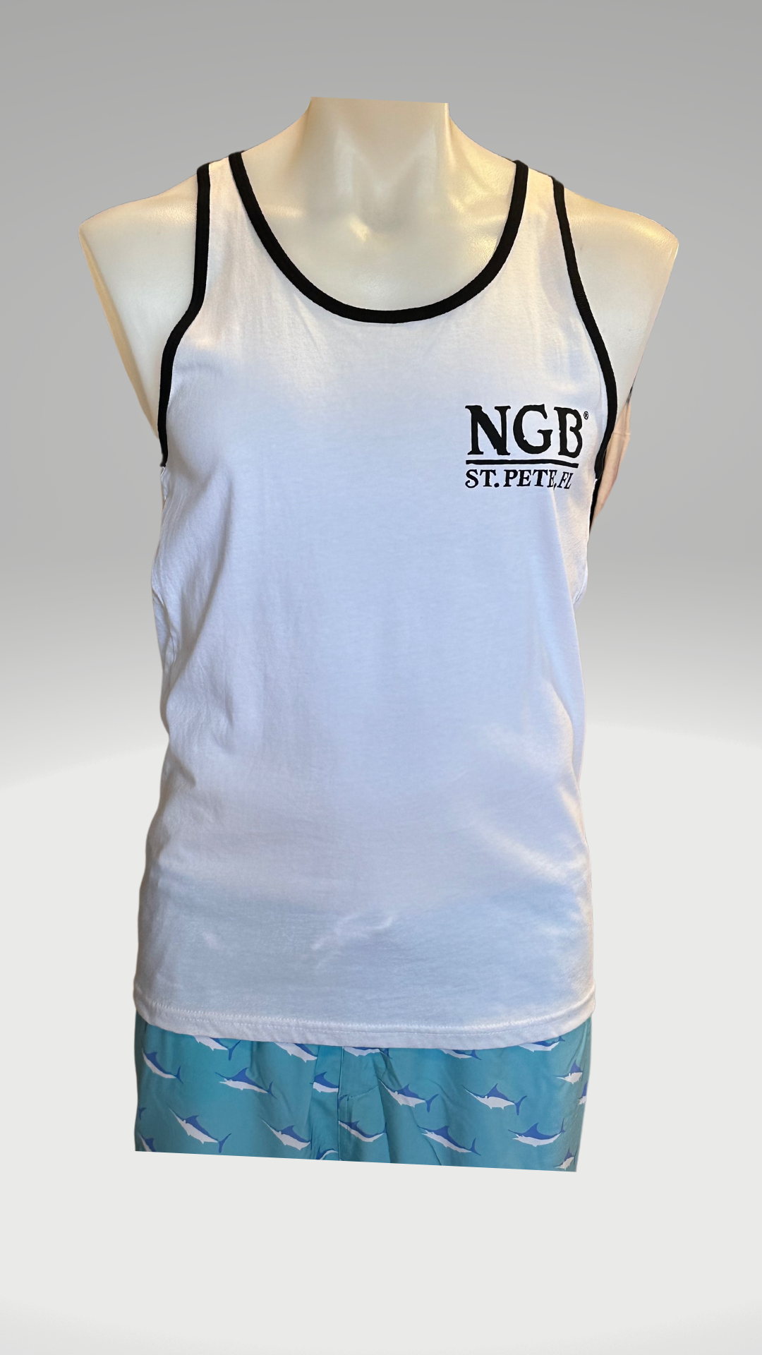 Men's Tank Top - White with Black Trim - Black/White Kaia on FL Seal