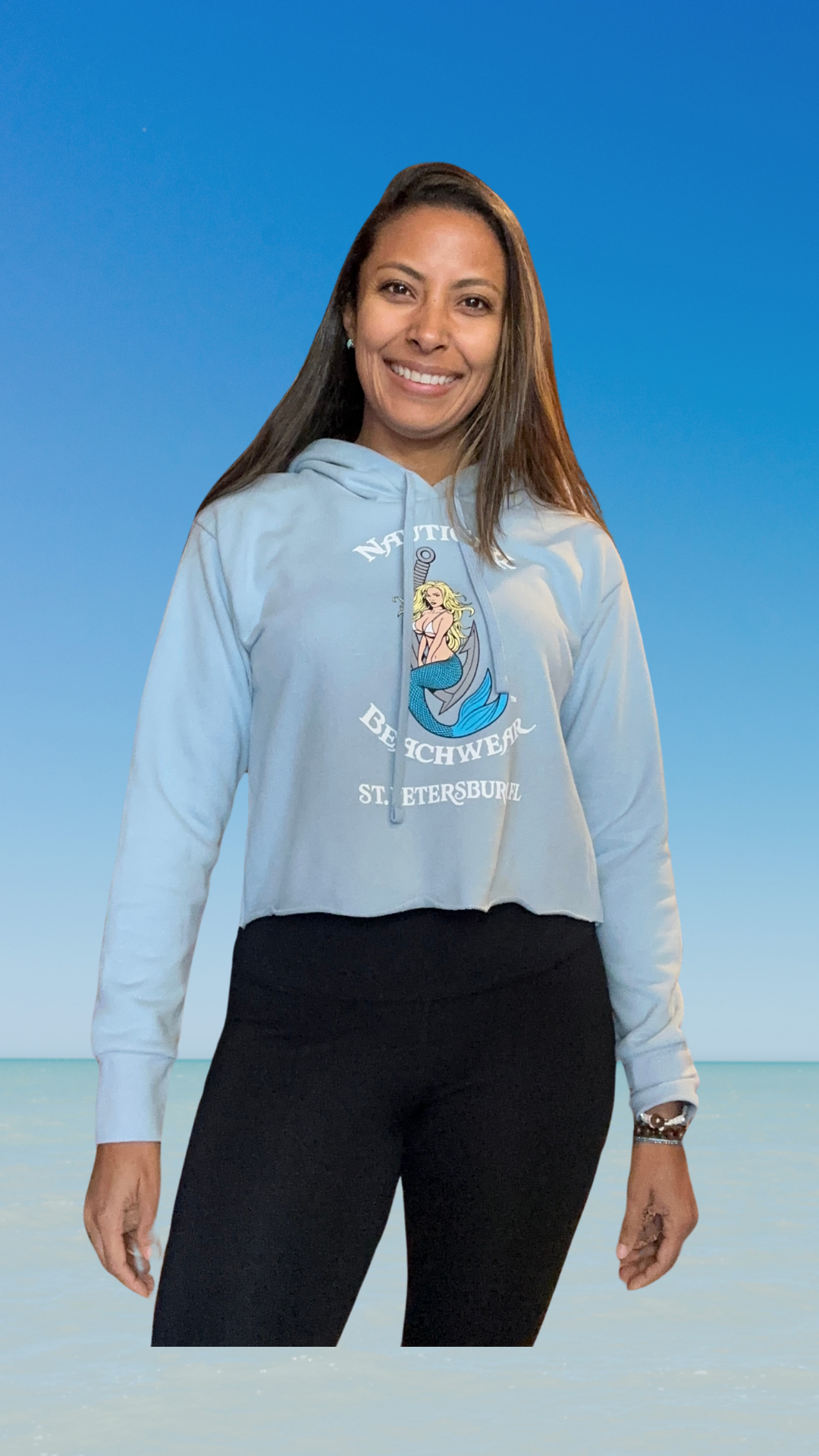 Women's Pullover Hoodie - Stonewash Denim - Kaia Logo (Front)