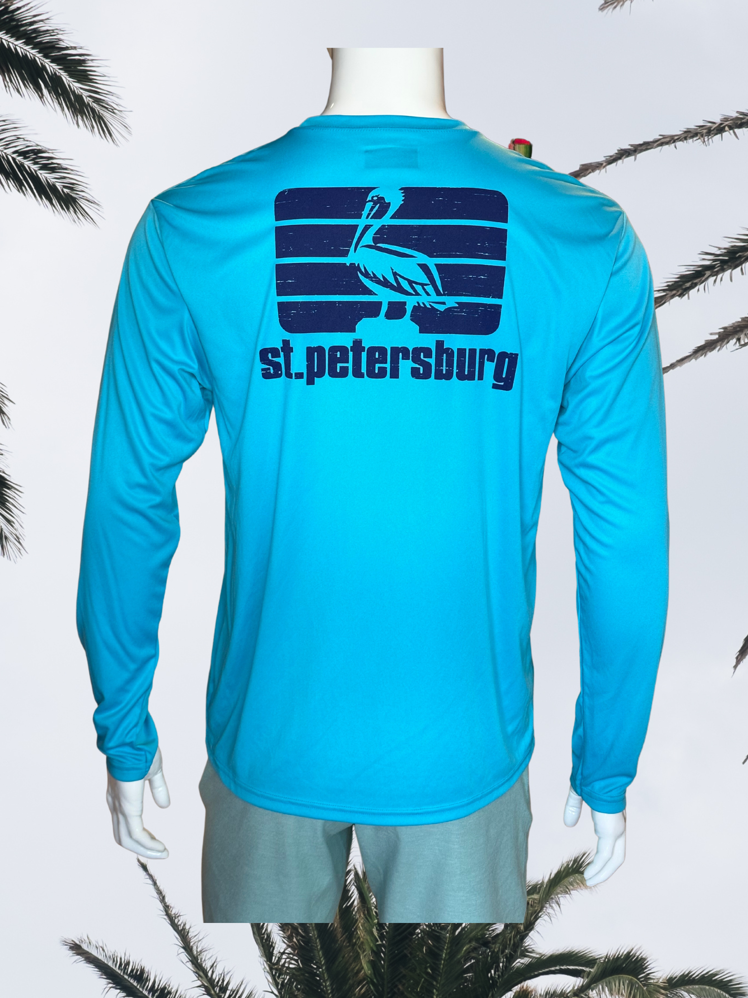 Long Sleeve UPF Sun Shirt - Turquoise - Blue St. Pete Pelican Large
