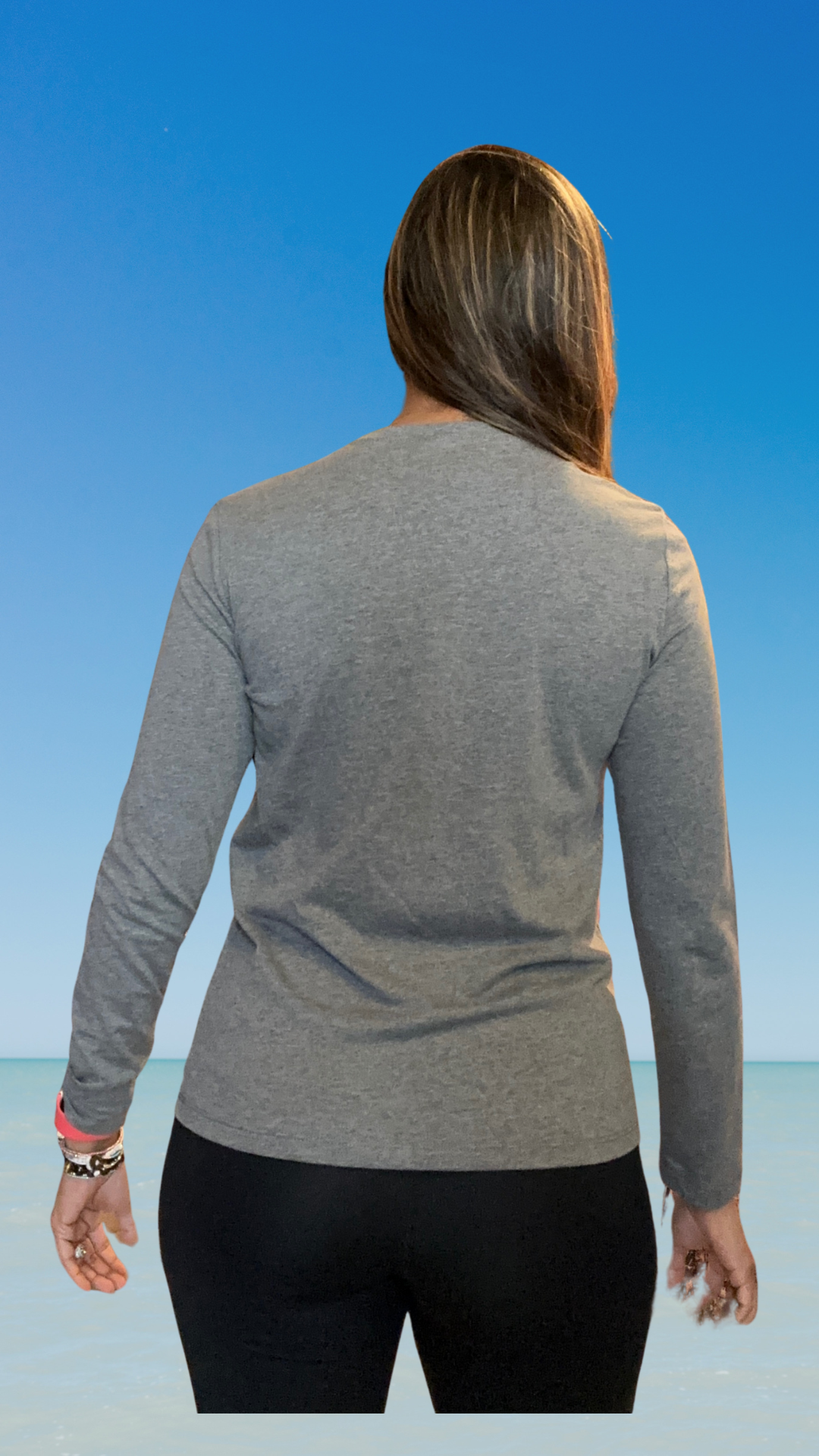 Women's Long Sleeve T-Shirt - Grey - Kaia Logo (Front) - White Text
