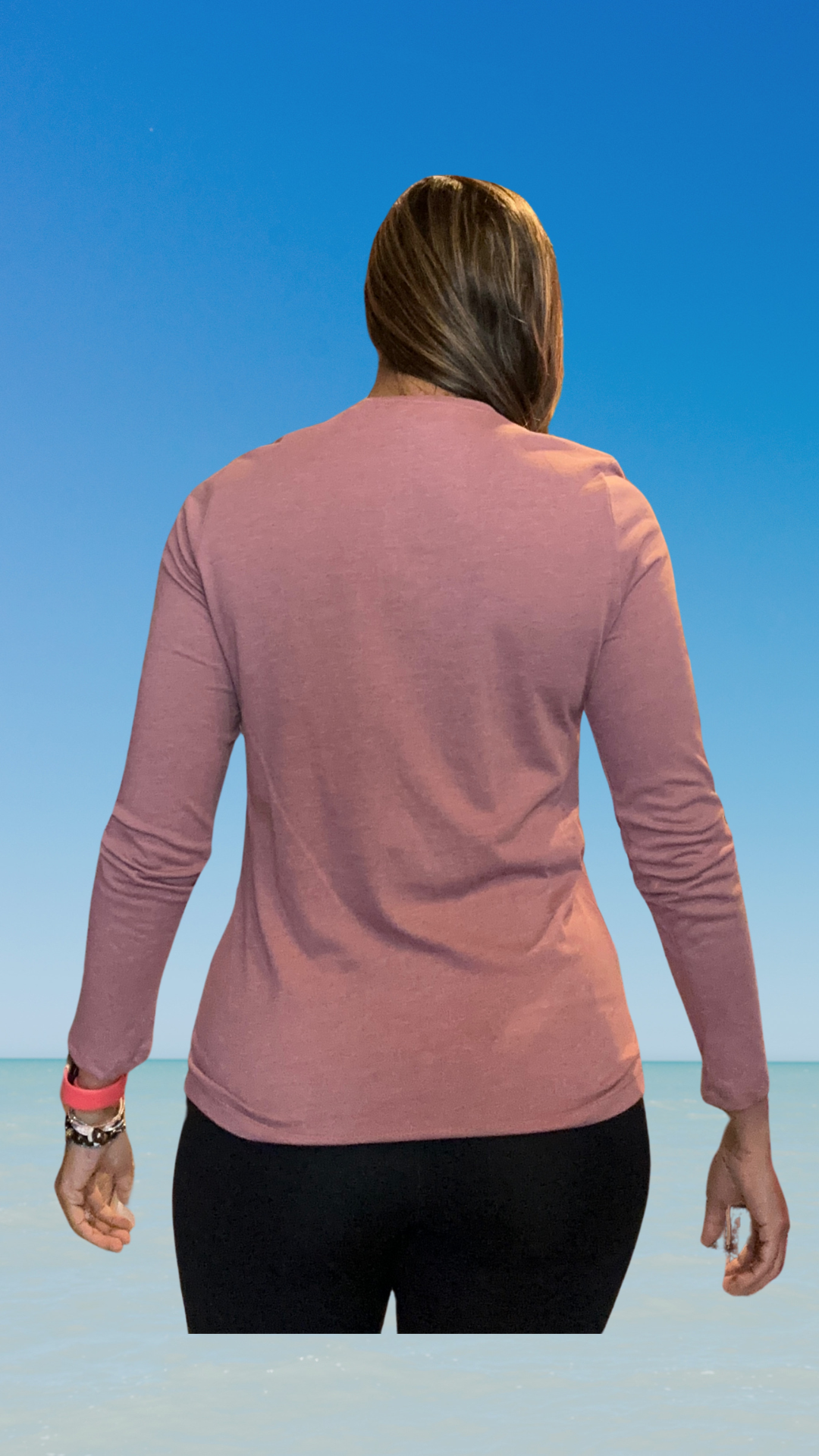 Women's Long Sleeve T-Shirt - Mauve - Kaia Logo (Front) - Blue Text