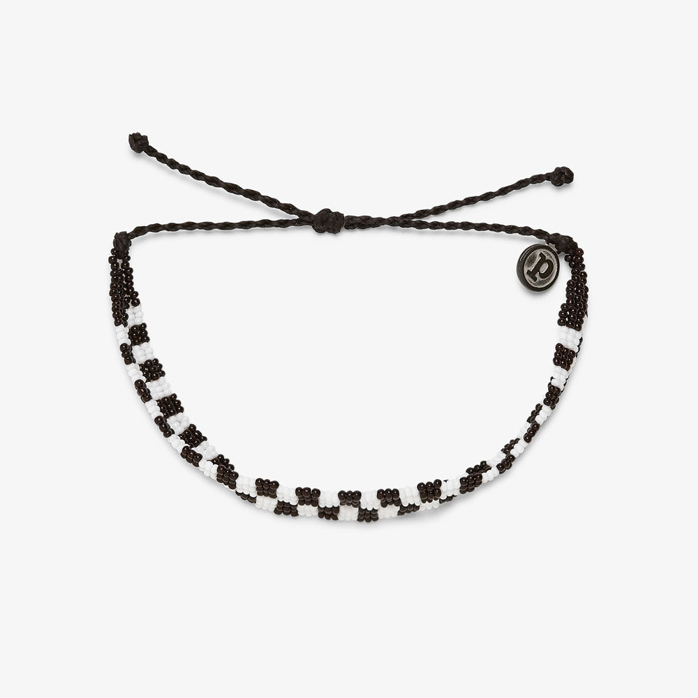 Woven Seed Bead Bracelet - Checkerboard Black
