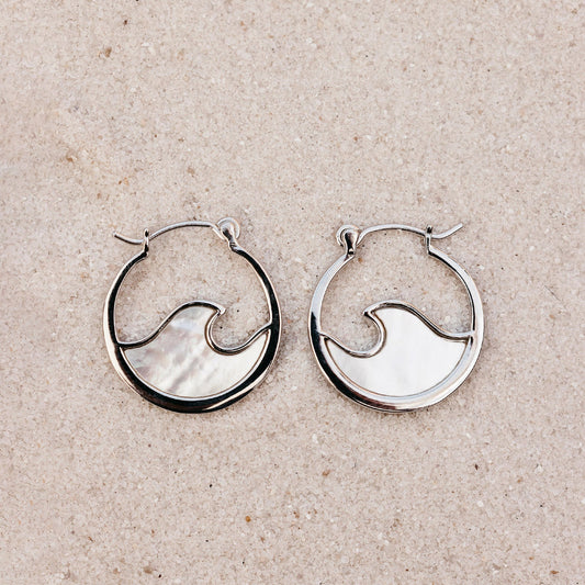 Earrings - Mop Mini Wave Hoops - Silver