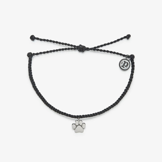 Charity Charm Bracelet - Paw Print - Silver - Black