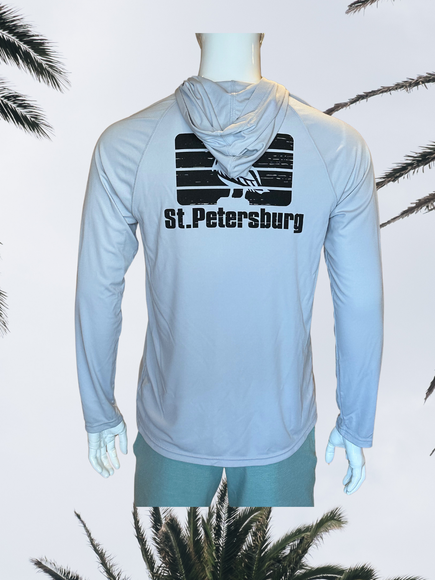 Long Sleeve UPF Sun Shirt with Hood - Silver - Black St. Pete Pelican