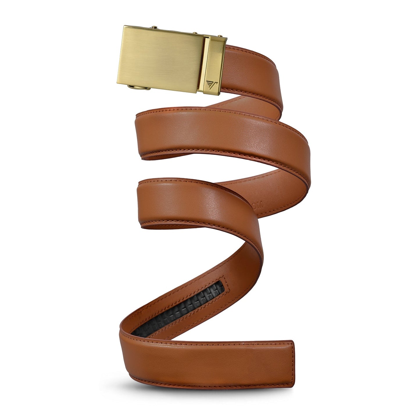 40mm Leather Ratcheting Belt - Light Brown with Gold Buckle