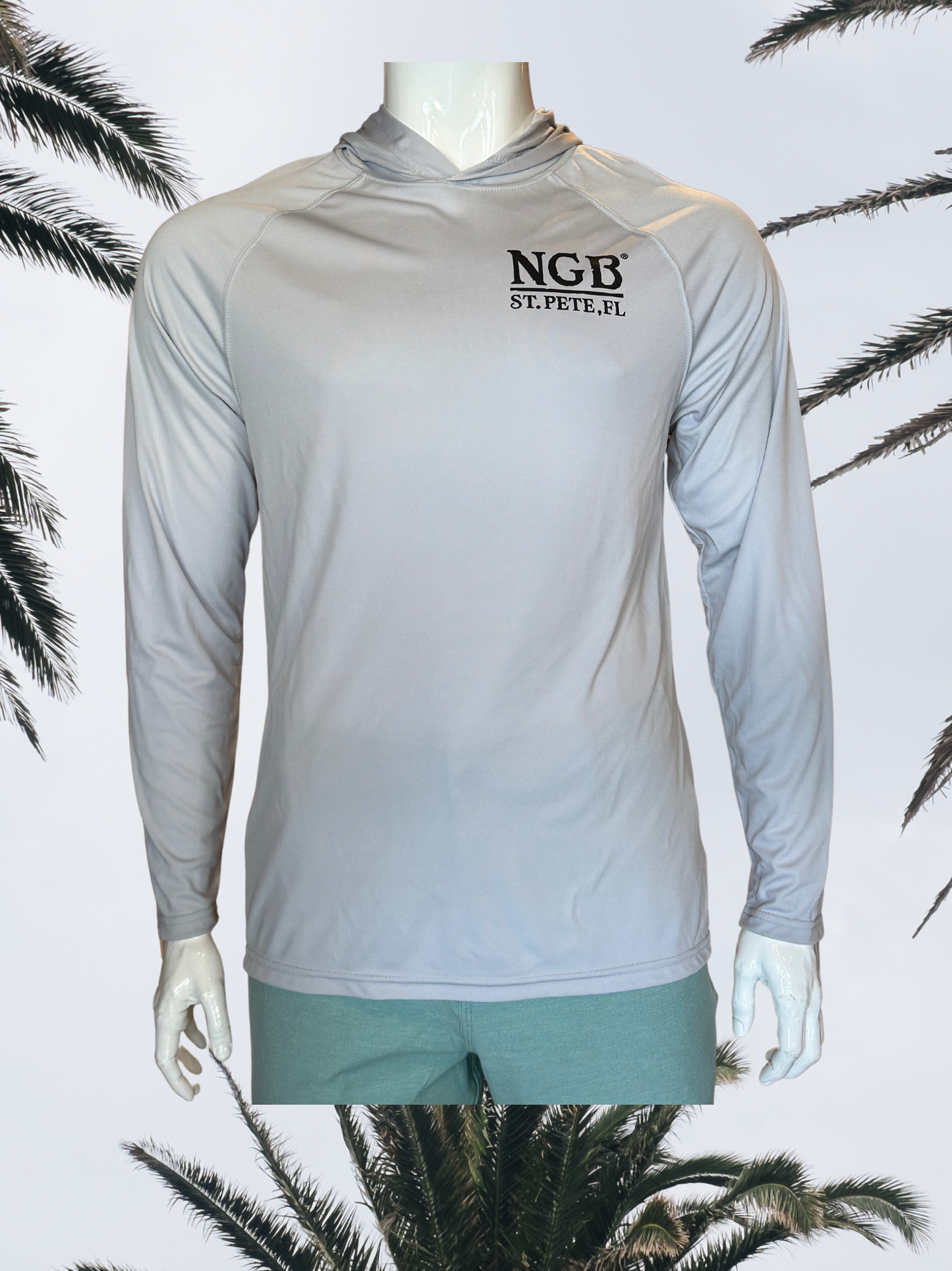 Long Sleeve UPF Sun Shirt with Hood - Silver - Black St. Pete Pelican