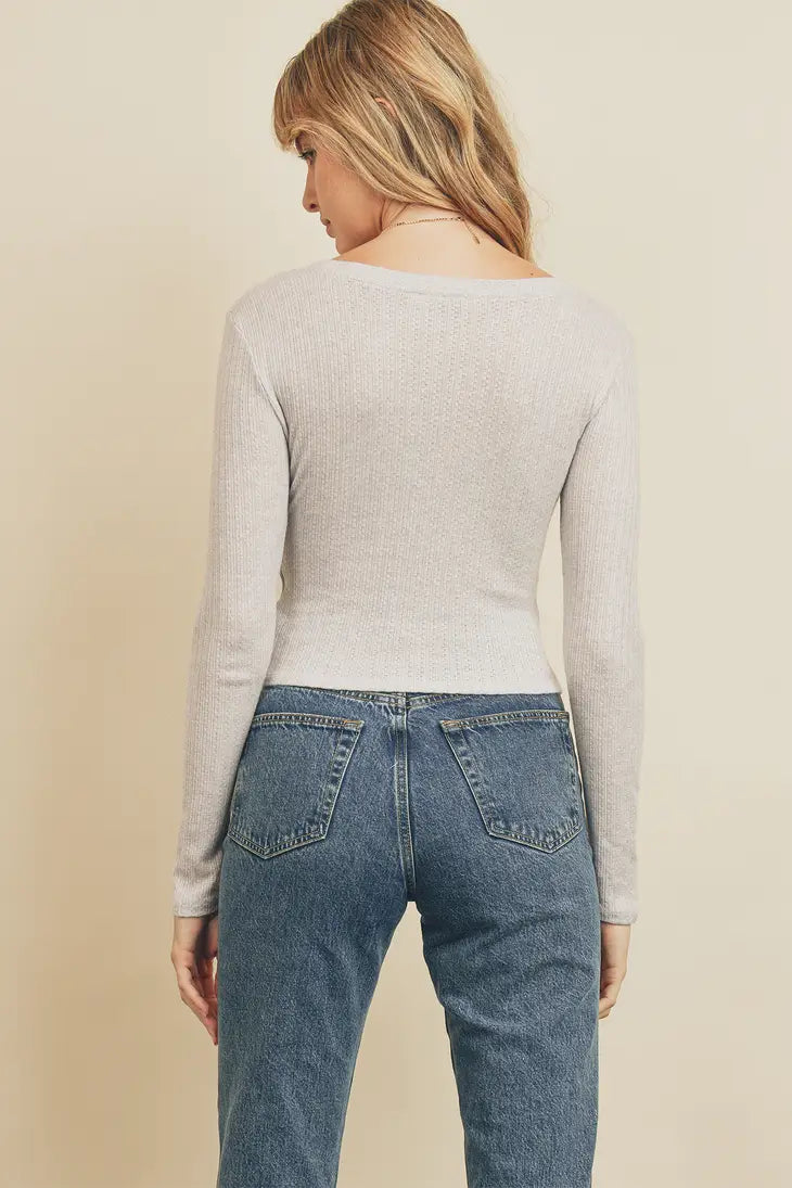 Love Sleeve Pointelle Scoop Tee - Ice Lilac